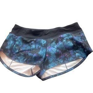 Lululemon Speed Up Shorts Floral Shift Blue Black Low Rise Running Shorts Size 8